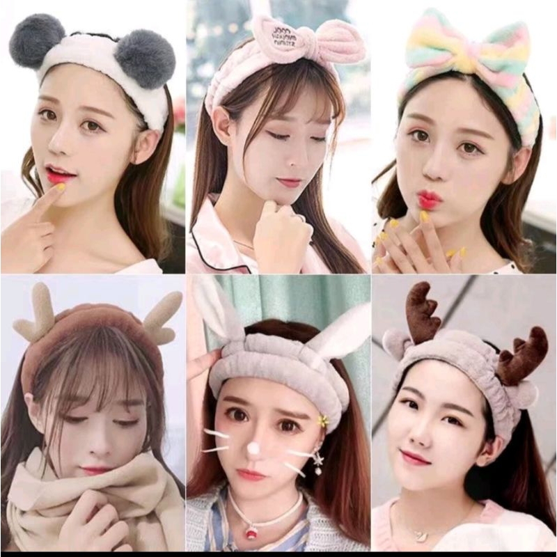 Bandana wanita model Korea bandana mandi bandana bulu motif pita accessories rambut wanita Korea