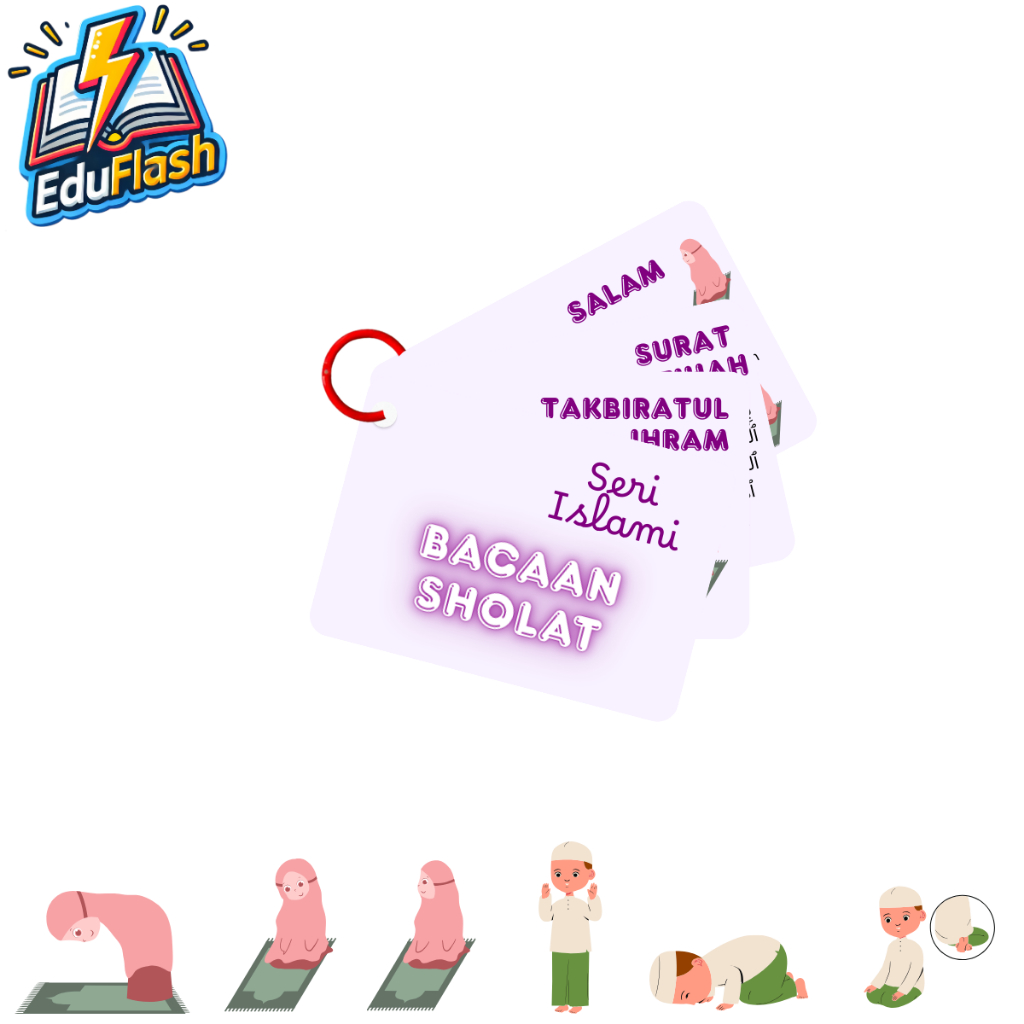 Edu.Flash Bacaan Sholat – Flashcard Pengenalan Bacaan Sholat, Arab - Latin - Terjemahan, Desain mena