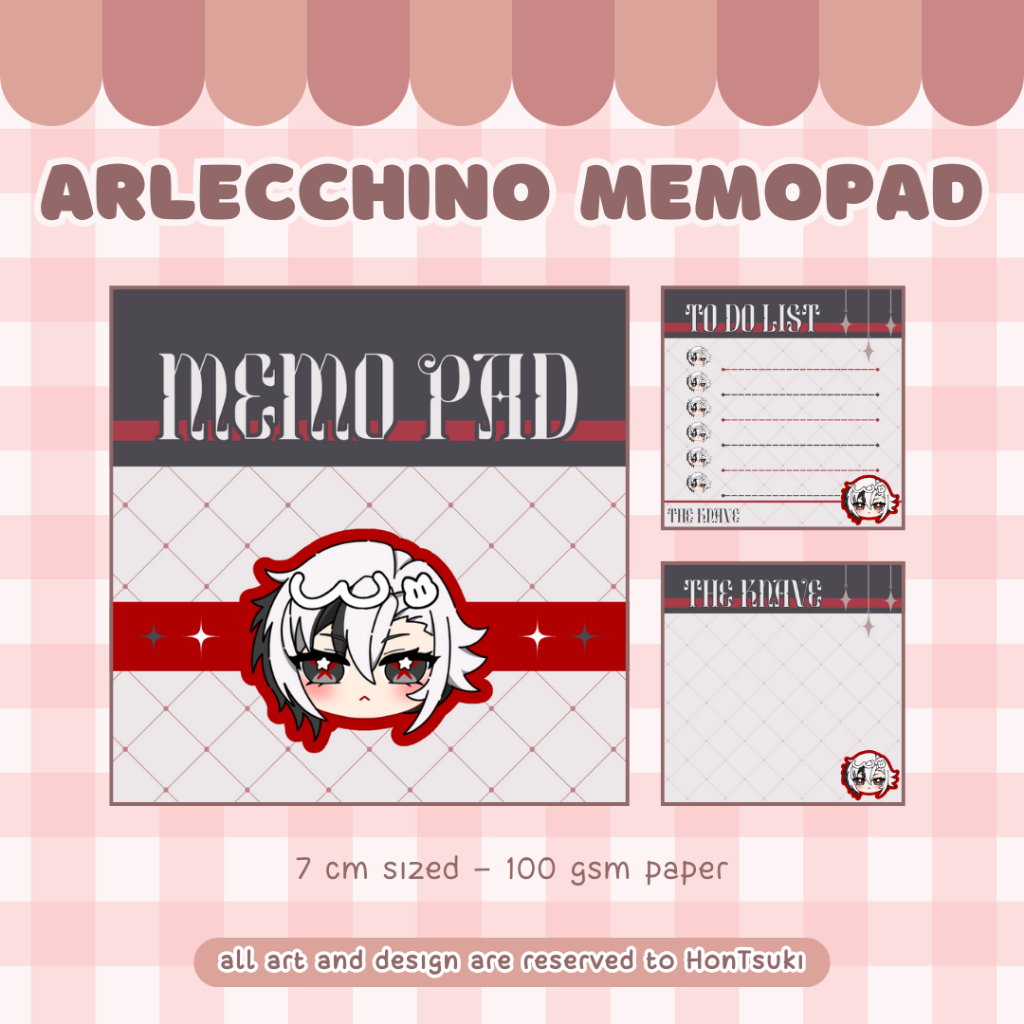 

[Ready Stock] Memo Pad Arlecchino Genshin Impact Fanmerch by HonTsuki