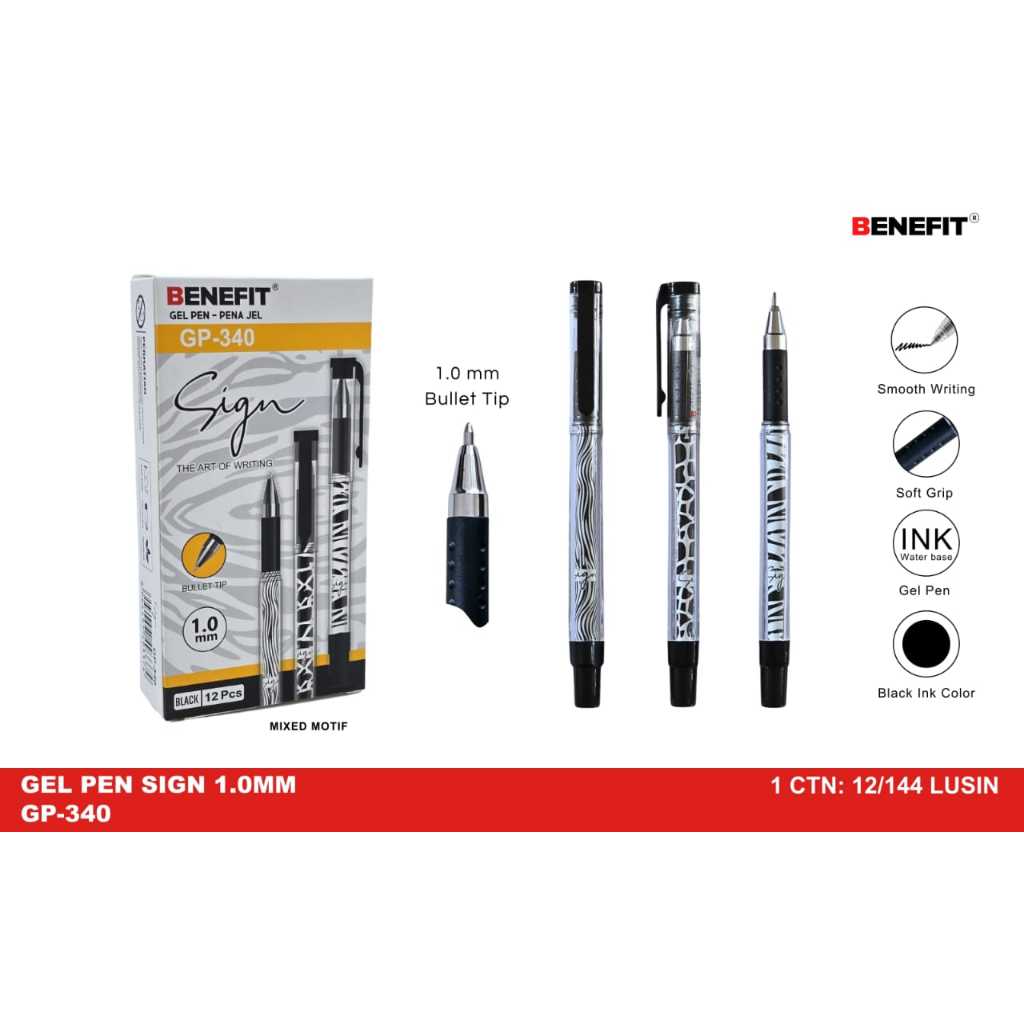 

[1pcs] Pulpen Benefit GP 340 Sign 1.0 MM Ballpoint/pen benefit/pena benefit gp-340 hitam