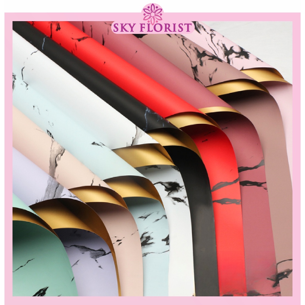 

Flower Wrapping Paper Golden Marble Bi Color Cellophane Kertas Buket Ecer Perlembar KB6105