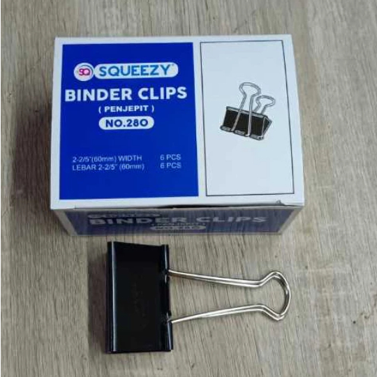 

BINDER CLIP NO 280 SQUEEZY ISI 6 PCS PER BOX/ HARGA PER BOX ISI6 PCS