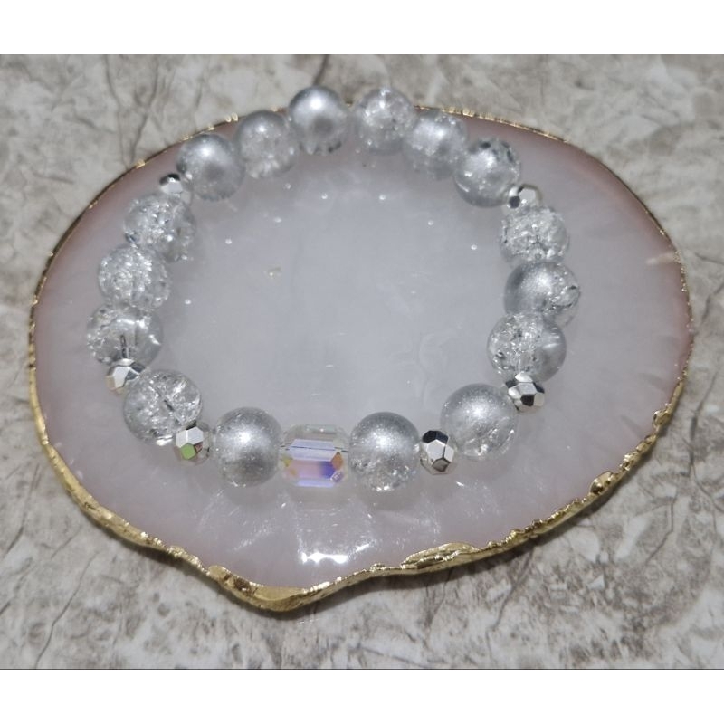 Gelang Manik Kristal Silver Glass Beads Luxury
