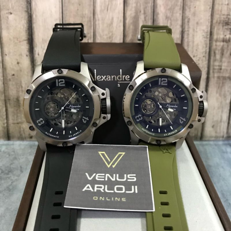 Jam Alexandre Christie AC 6295 MT RTP Pria Silver Karet Hitam Hijau Bulat Automatic Titanium