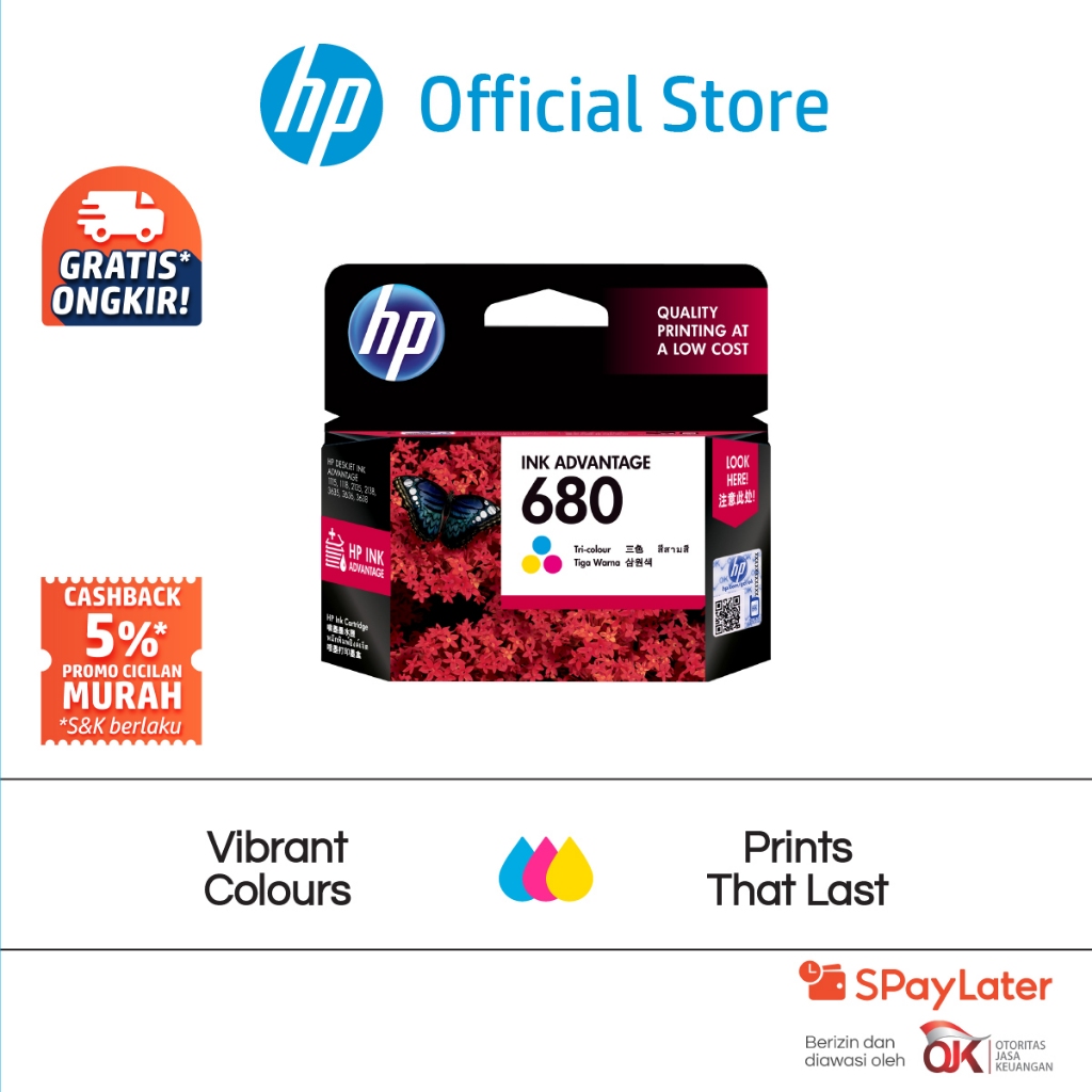 Tinta Printer HP Original 680 Warna Tri Color Cartridge Asli Twin Pack Combo 2 Pack Colour Hitam / B