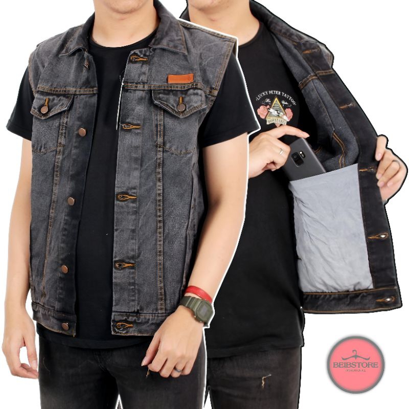 Rompi Jeans Distro Pria Vest Jins motor Rompi Denim Sandwash Kualitas Premium