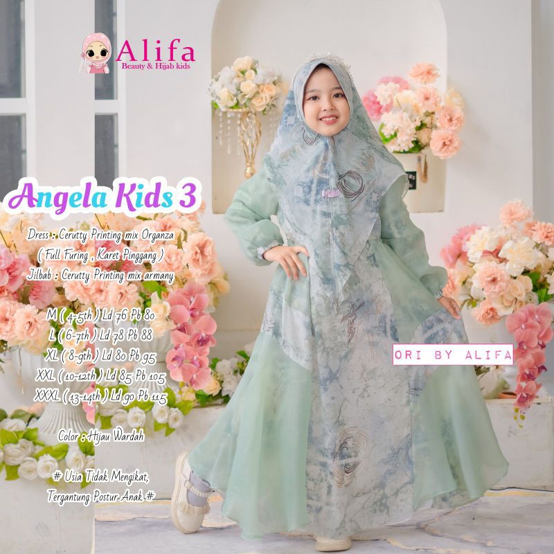 [ Diar.id Fashion ] Angela #3 Gamis Syar'i Anak Ceruty Motif Mix Polos By Alifa Kids