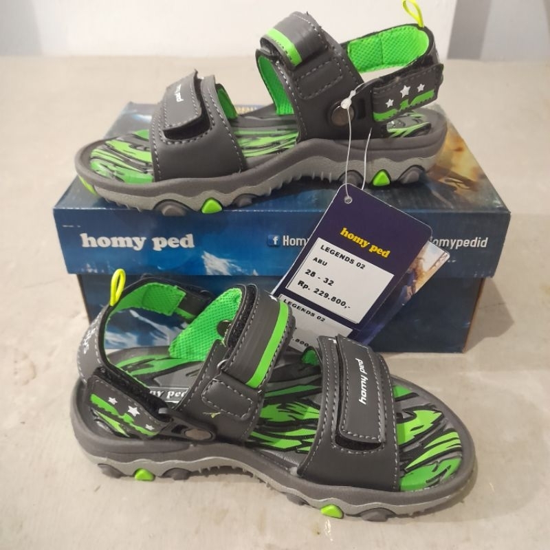 Homyped Sandal Anak Cowok Legends 28-32 Abu/Hijau Original