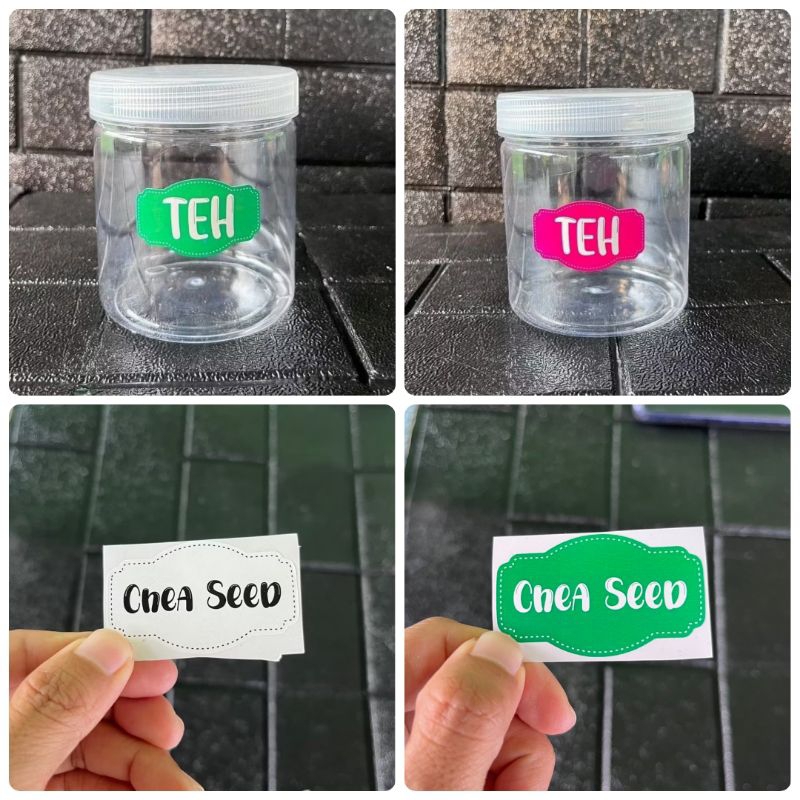 Stiker bumbu dapur backgorund pink tua, hijau dan putih susu anti air jual per nama