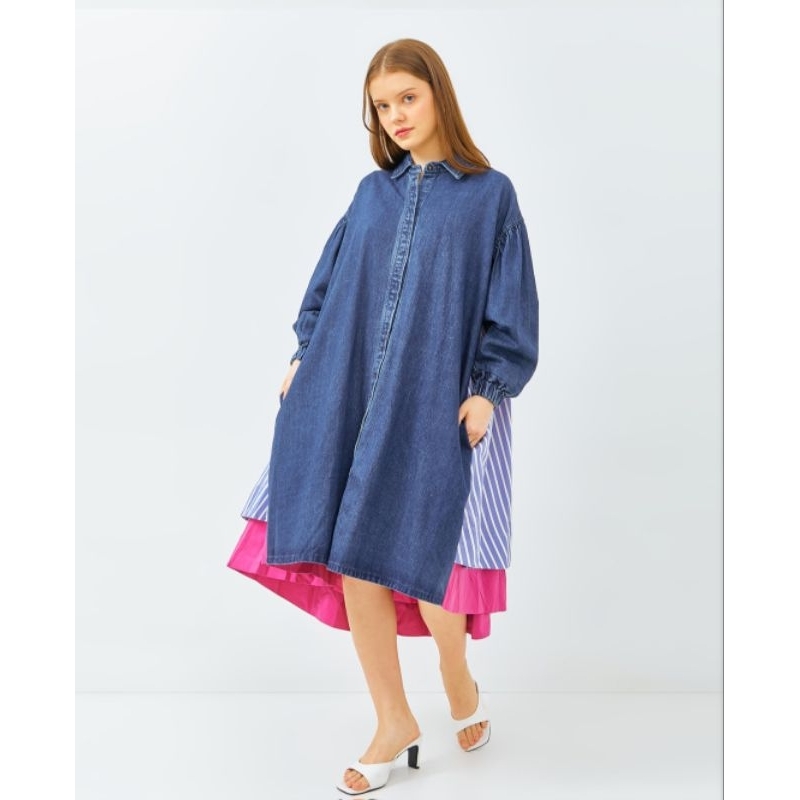 NAGITA SLAVINA - DENIM DRESS COMBINATION STRIPE - PRELOVED