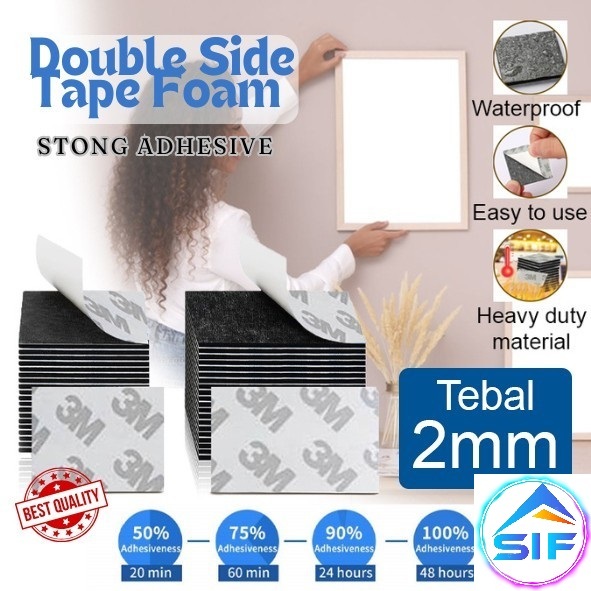 Double Tape Foam 3m Lembaran Super Adhesive Doble Tap Busa Tebal 2mm Warna Hitam Putih Perekat 2 Sis
