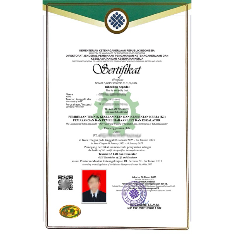Pelatihan Teknisi k3 lift dan eskalator