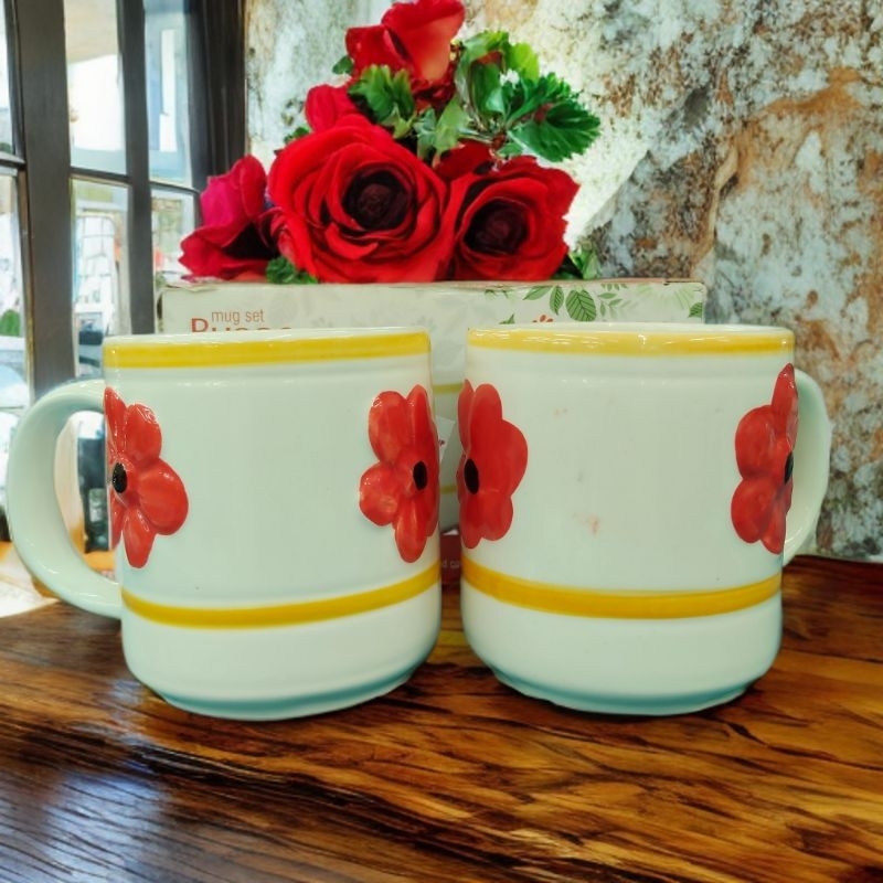Gelas mug set 2 pcs mug couple | gelas keramik mug bunga
