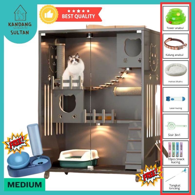 Kandangsultan-Catquarium|Villa|Kandang|Rumah Kucing Kayu Medium C Hitam Marmer 90*60*125cm Terbuat D