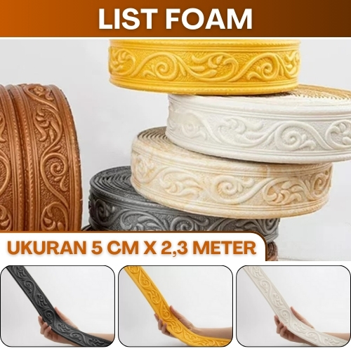 Wallpaper Sticker List Foam Gulungan 5 Cm List Foam Tebal Busa 3D Motif Ukir Mewah Elegant Tahan Air