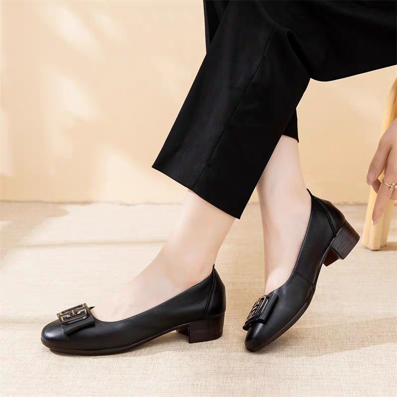 HMBRG Kai Sepatu Flat Shoes Wanita Hak Sepatu Bahan Jelly Mules Hak Tahu Sepatu Kerja TG1597 - HUPEE