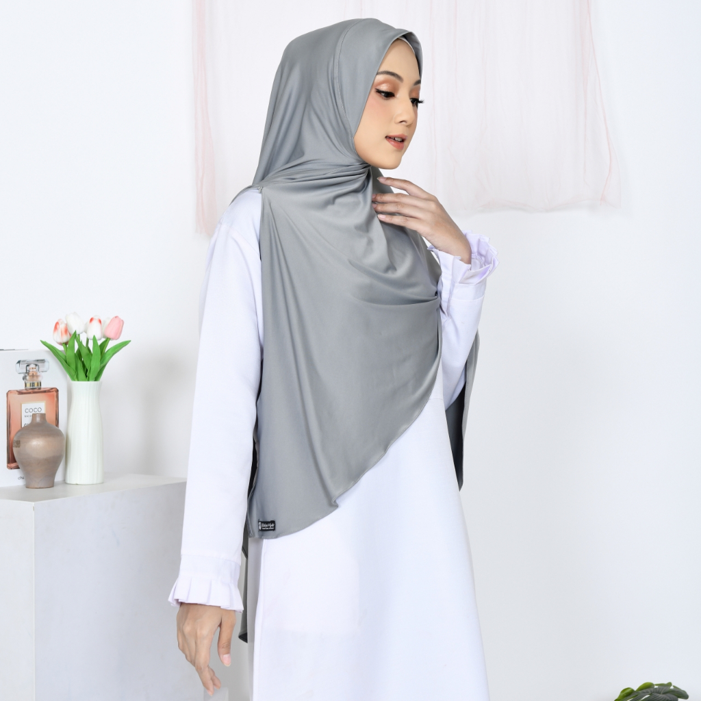 Hijab Bergo Khimar Raudah Zipper Instan Berbahan Jersy Jilbab Kerudung Syari NHM