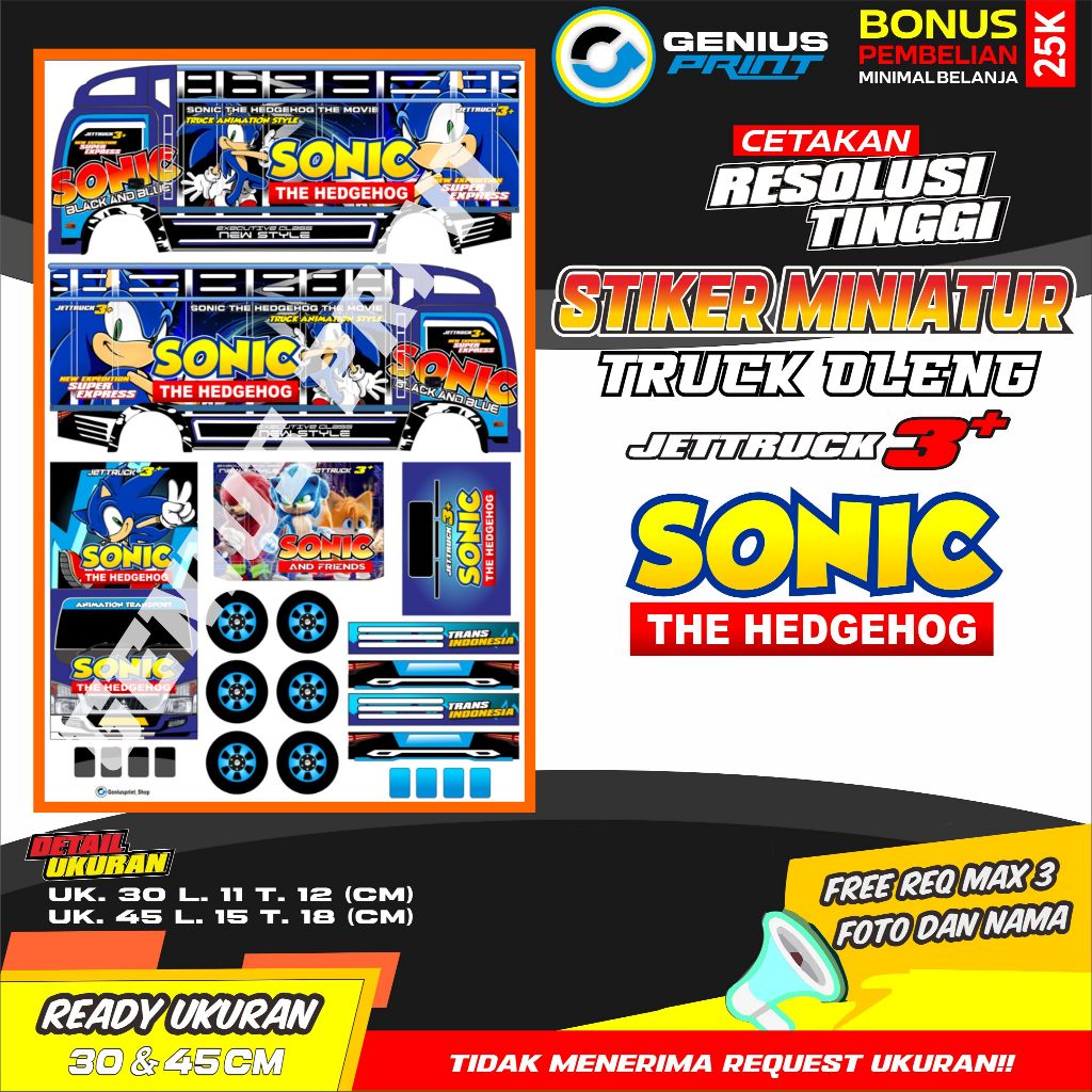 Stiker A3 Miniatur Truk Oleng Motif Animasi Kartun/Games Uk. 30 dan 45cm