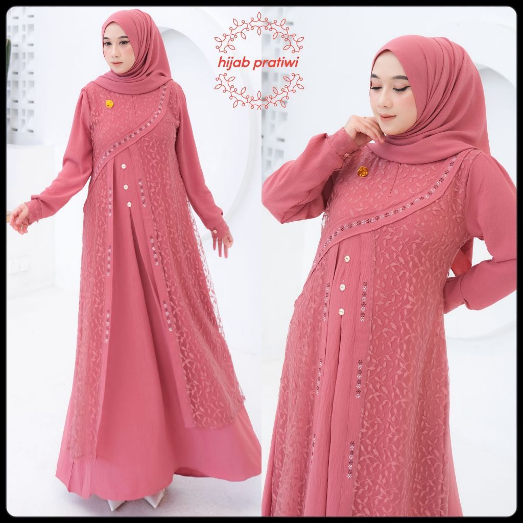 Zulfa Dress Gamis Crinkel Terbaru Elegan Mix Brukat Modern Gamis Viral Kekinian