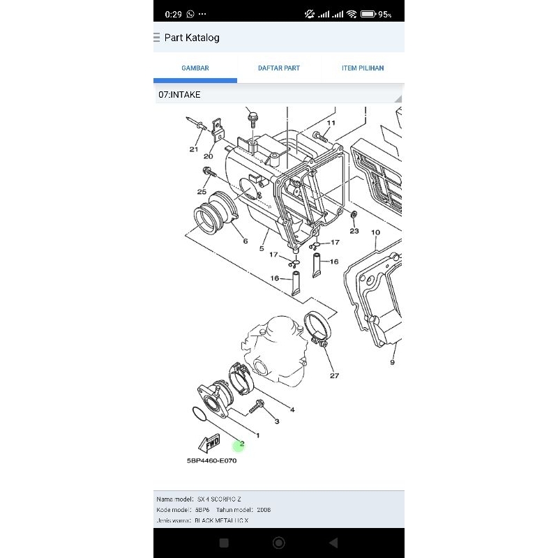 Oring manipol - intake Scorpio Original