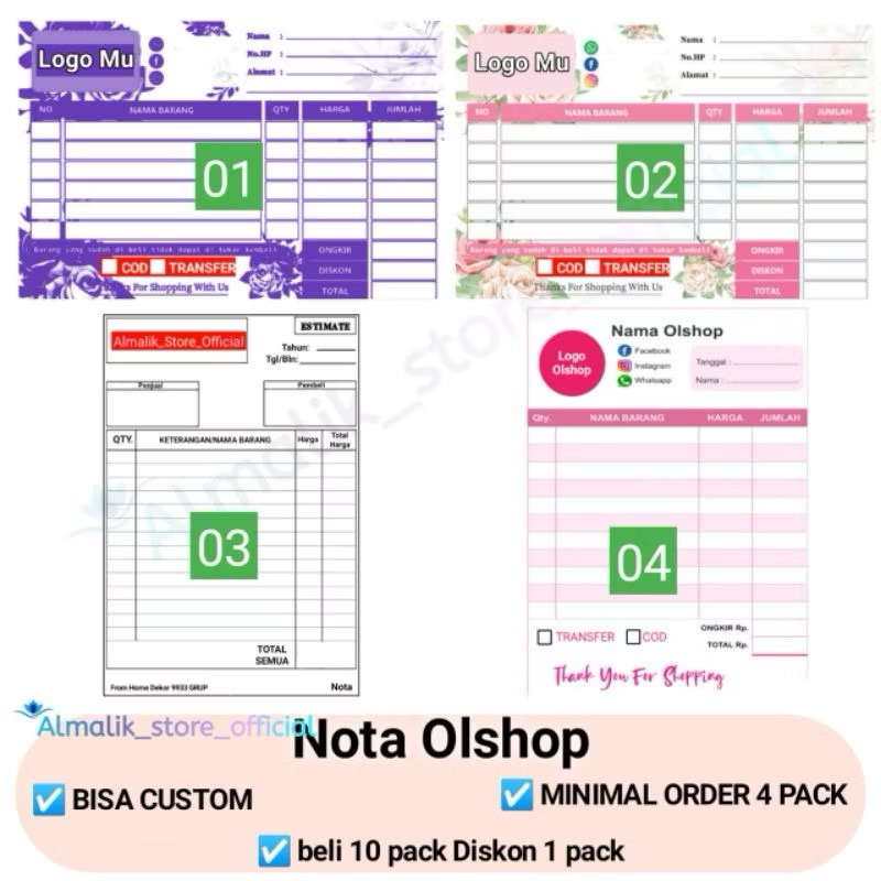 

Nota toko olshop 1 ply murah isi 50 pcs kwitansi pembayaran