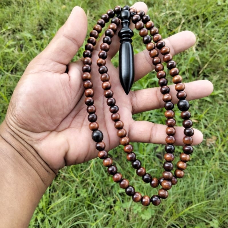 kalung tasbih stigi bandul kelor hitam tasbih kayu stigi 99 butir