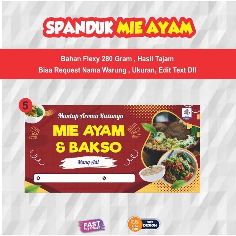 Spanduk Baner Mie Ayam Bakso custom free desain