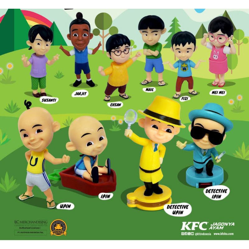 Merchandise Official Collaboration KFC Toys x Upin Ipin Detective Susanti Jarjit Ehsan Mail Fizi Mei