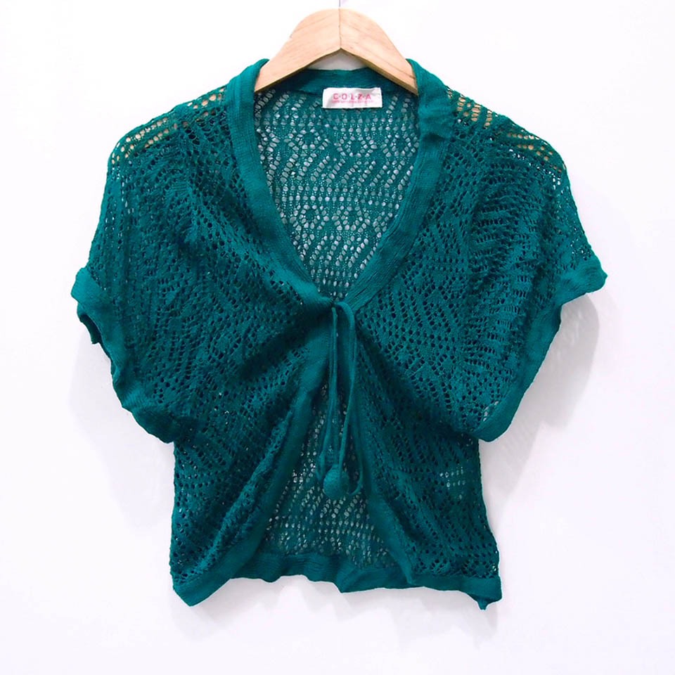 CP040 SIZE M COLZA GREEN KNIT BOLERO CARDIGAN LUARAN CEWEK
