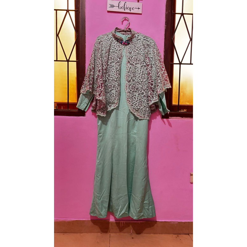 Preloved Long Dress Panjang Gamis Outer Luaran Tosca Mint Hijau Pink Merah Muda Brukat Bordir Wanita