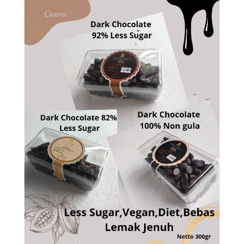 

Choco Chips Dark 100%, 92%, 82%, 72%, 62% Netto 300gram. Vegan, Diet, Diabet! Rendah Lemak Dan Gula.