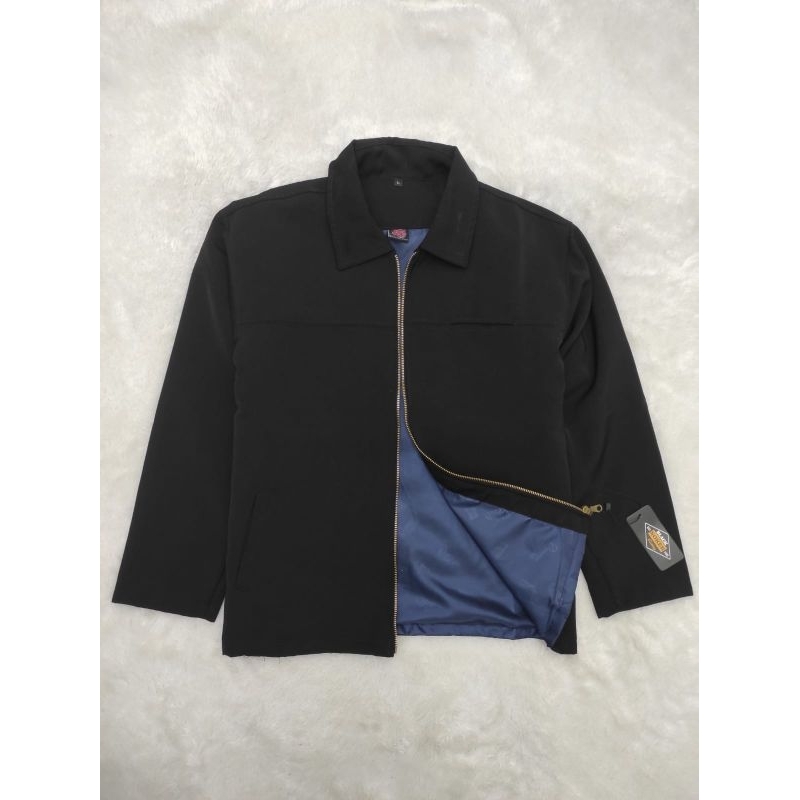 BLACK NOKER size L- XXL JAKET HITAM POLOS PRIA / JAKET SEMI JAS PRIA / JAKET TISU HITAM PRIA / JAKET