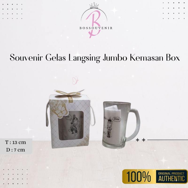 Souvenir Gelas Langsing Jumbo – Custom Sablon Nama, Kemasan Box Eksklusif