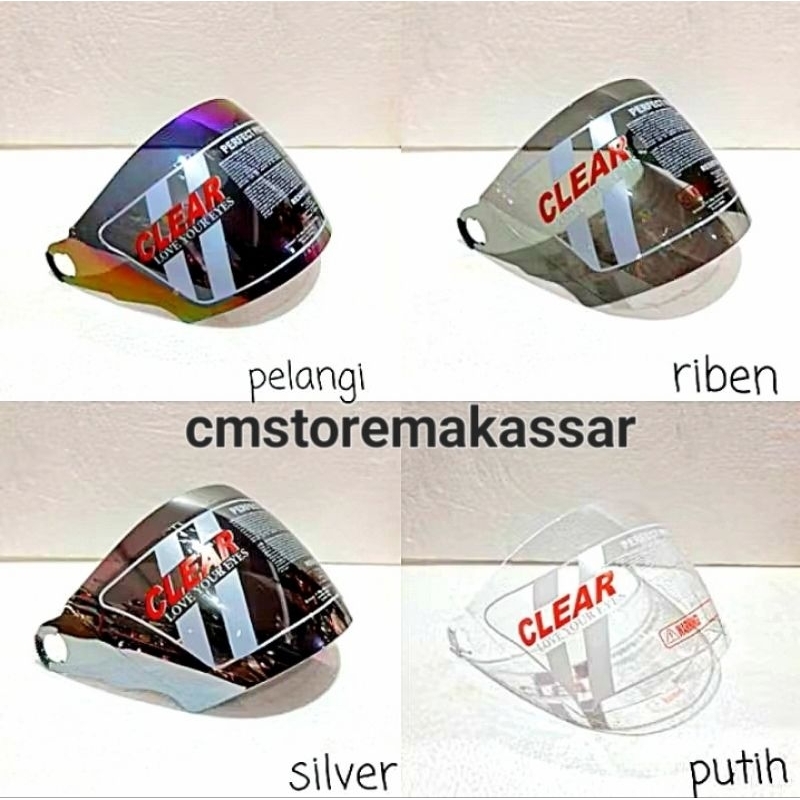 Kaca Helm KYT Vision 1 / 2 Vision / 2 Vista Merk Clear Warna Silver Chrome Rainbow Pelangi Hitam Rib
