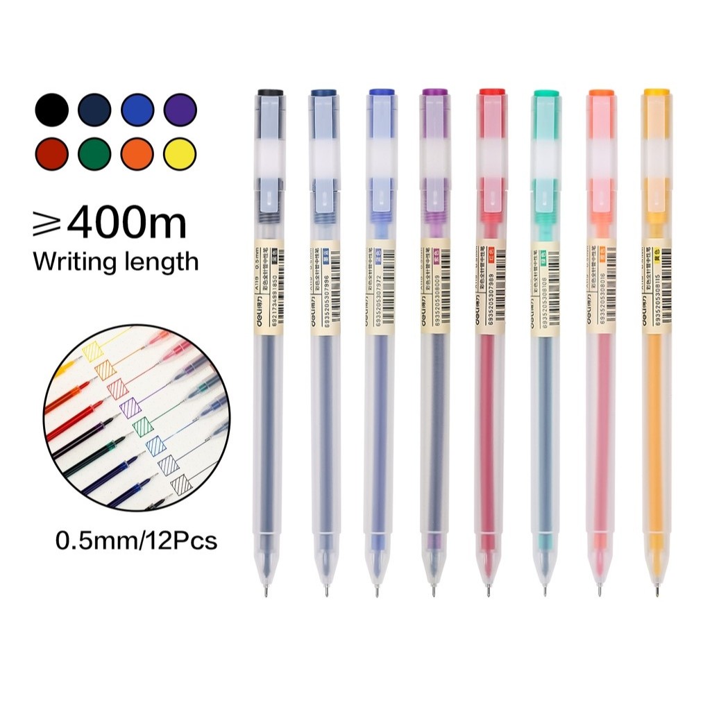 

PULPEN GEL CAIR TINTA WARNA 0.5 MM DELI 0.5 MM FULL TANK UJUNG LANCIP NEEDLE TIP A-116 / A-119