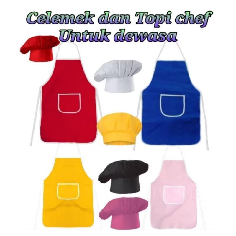 celemek dan topi chef dewasa/satu set afron dan topi koki dewasa bisa cod