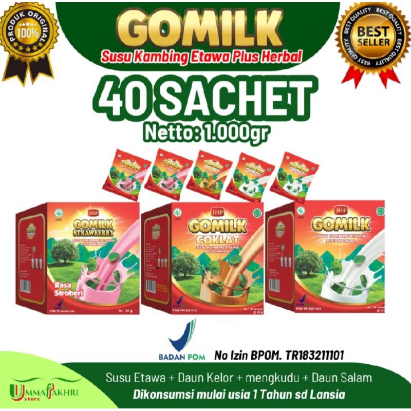 

GOMILK SACHET / 1 BOX netto 1KG isi 40 Sachet / SUSU KAMBING ETAWA PLUS HERBAL