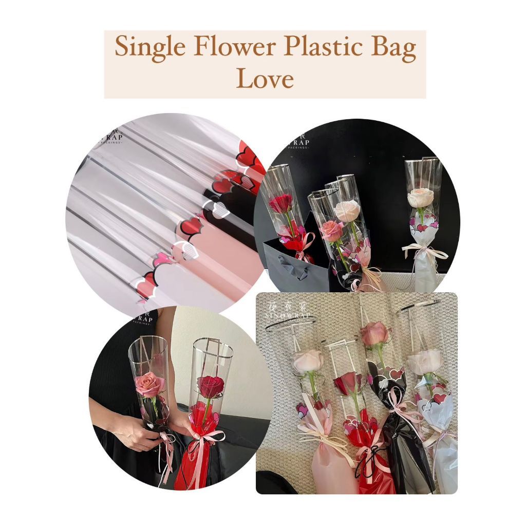 

(K-52) - (5 LEMBAR) Plastik Bunga Mawar Single Rose Plastic Bag Motif Love Waterproof Korean style valentine Bunga Anniversary