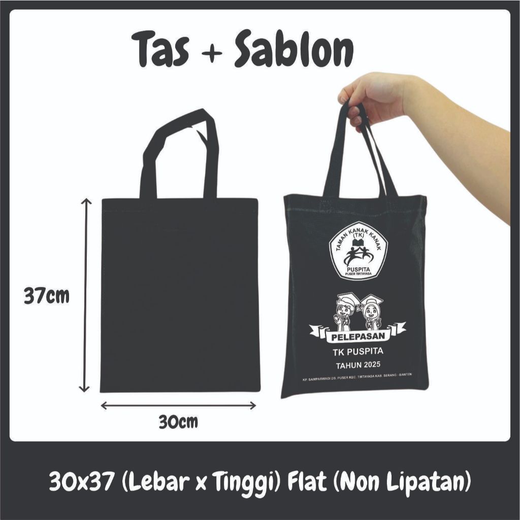 

Tas Spunbond Sablon (Pengerjaan Standar/Xpress) 30x37 cm Flat (Non Lipatan) / Tahlil / Wedding / Khitan / Tasyakuran / Ultah / Event