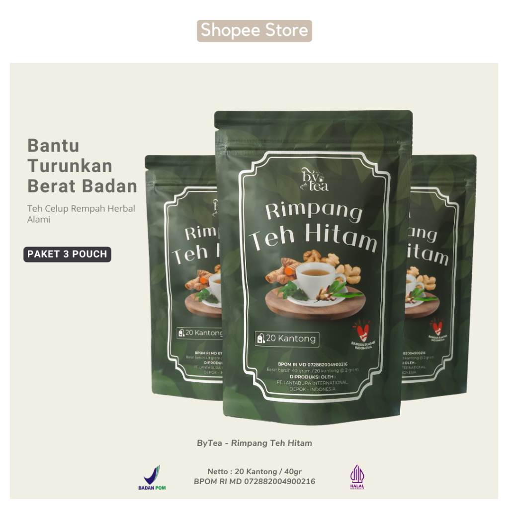 

PAKET 3 POUCH | ByTea Rimpang Teh Hitam | Turunkan Berat Badan | Rempah ala JSR | BPOM Halal