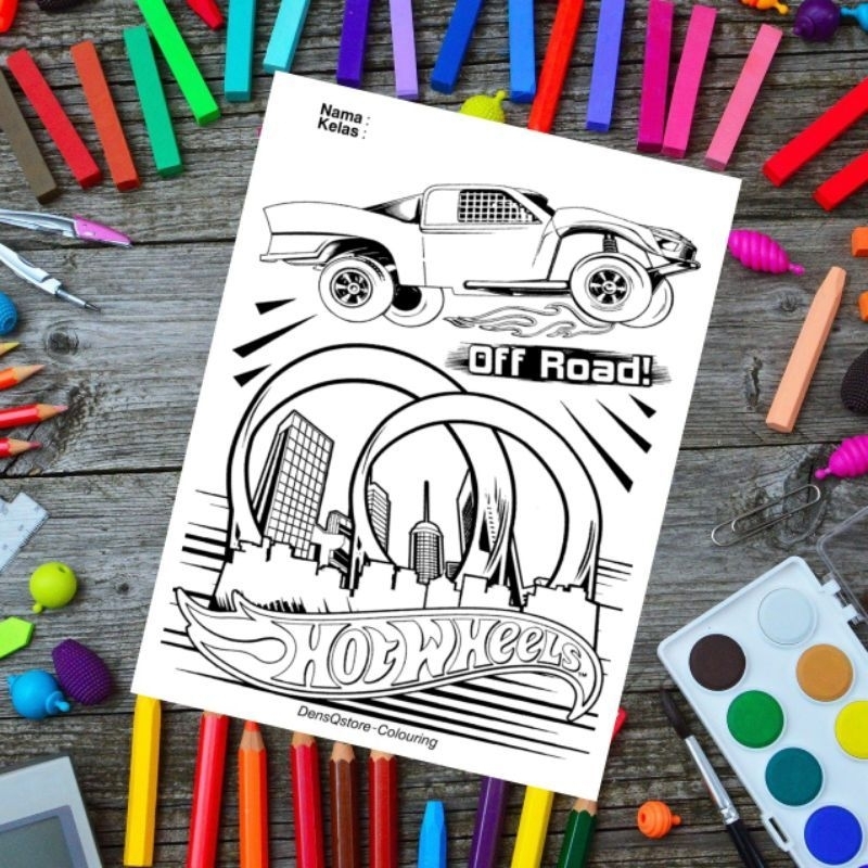 

Kertas Mewarnai Gambar Hot Wheels isi 10 Lembar / Kertas Gambar Tebal Bisa Pakai Cat Air, Spridol & Crayon