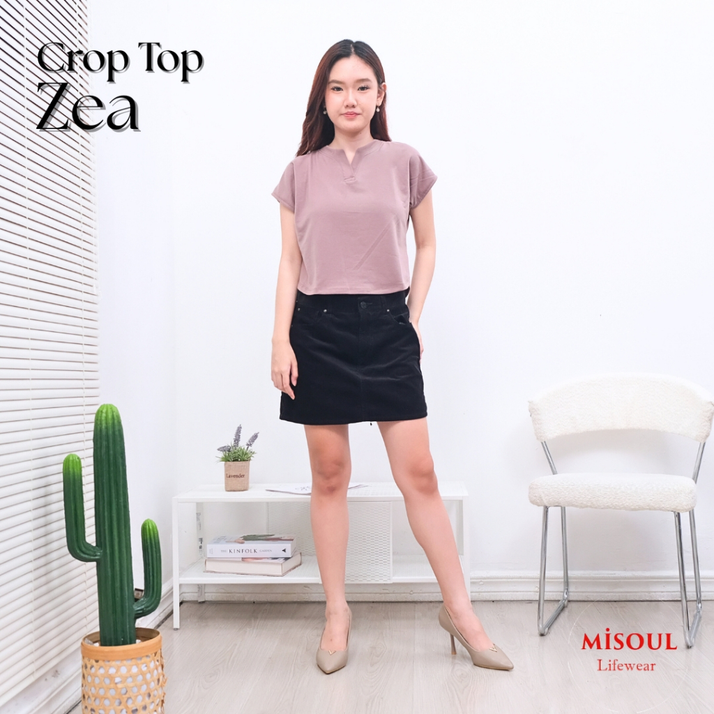 Misoul Zea Crop Top Tee Wanita Korean Style Premium Lengan Pendek Kekinian