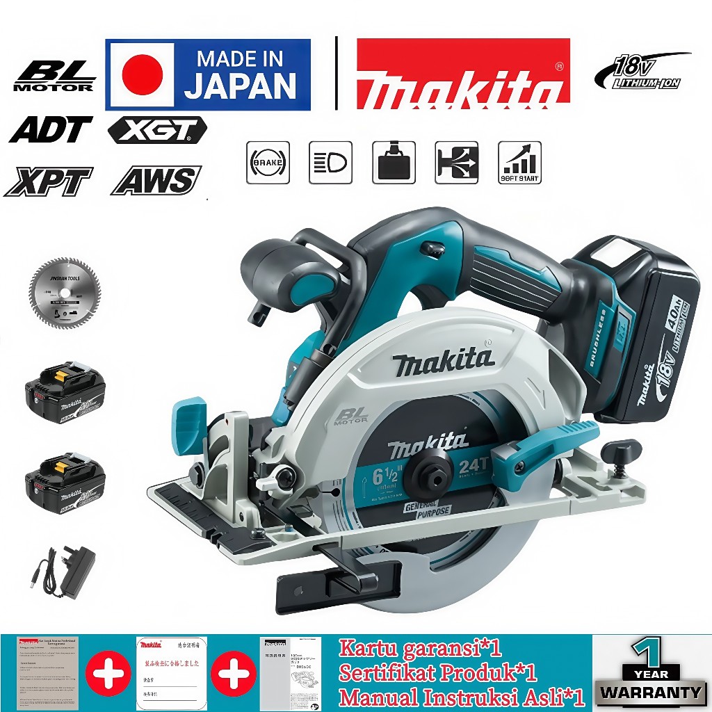 Makita DSH680 18V Gergaji Bundar Nirkabel dari Jepang, alat industri berdaya tinggi, mesin pemotong 