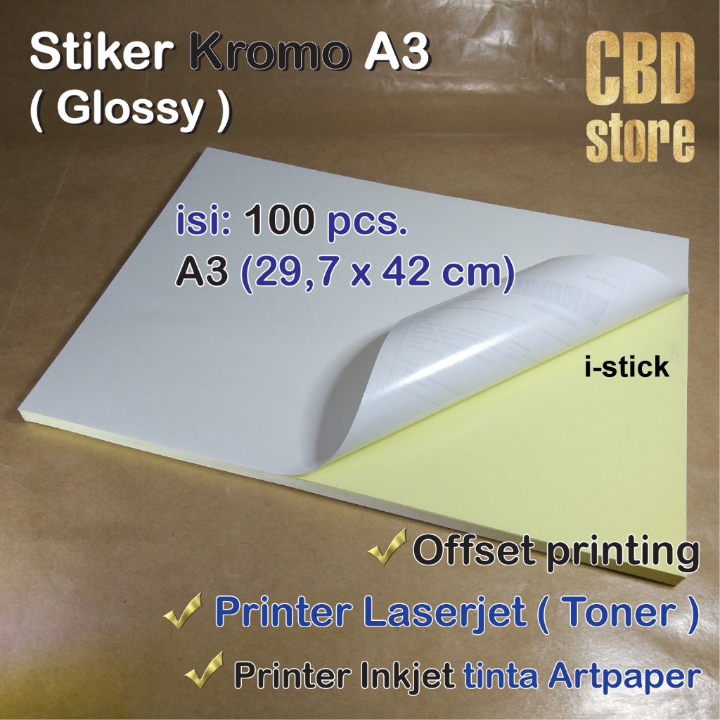 

Stiker CHROMO A3 merek i-Stick 29,7 x 42cm 100 lembar Sticker KROMO Glossy Stiker Label Kemasan Produk
