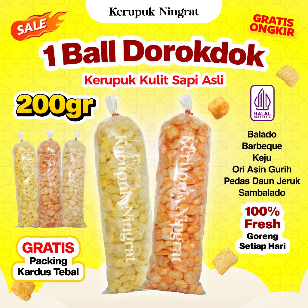 

1 BALL KERUPUK KULIT SAPI ASLI 200GR DOROKDOK VIRAL ENAK MURAH HALAL RENYAH