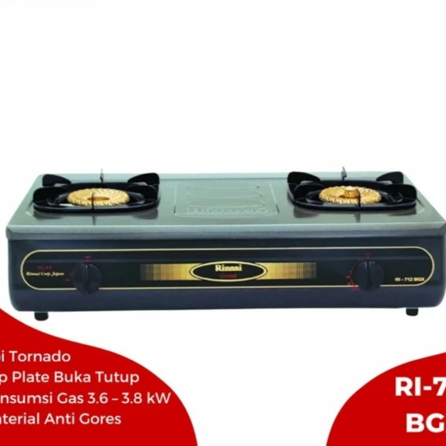 RINNAI KOMPOR GAS 2TUNGKU API TORNADO RI-712BGX / Kompor Gas 2 Tungku Rinnai