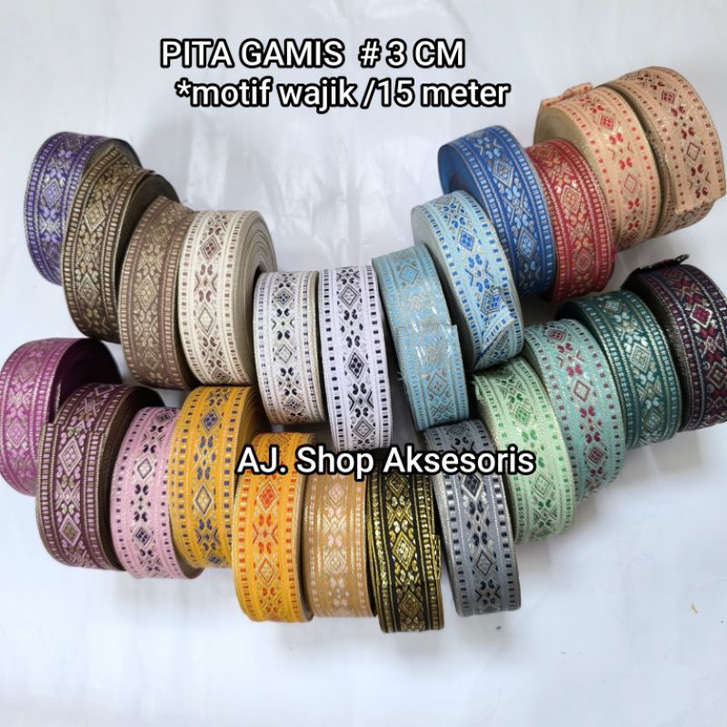 PITA RENDA GAMIS , RENDA GAMIS BORDIR LEBAR 3 CM PER ROLL