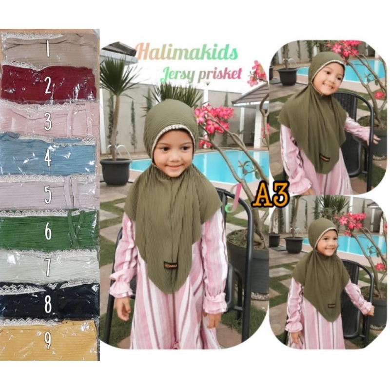 HIJAB INSTAN ANAK PLISKET RENDA / BERGO ANAK / BERGO JERSEY ANAK