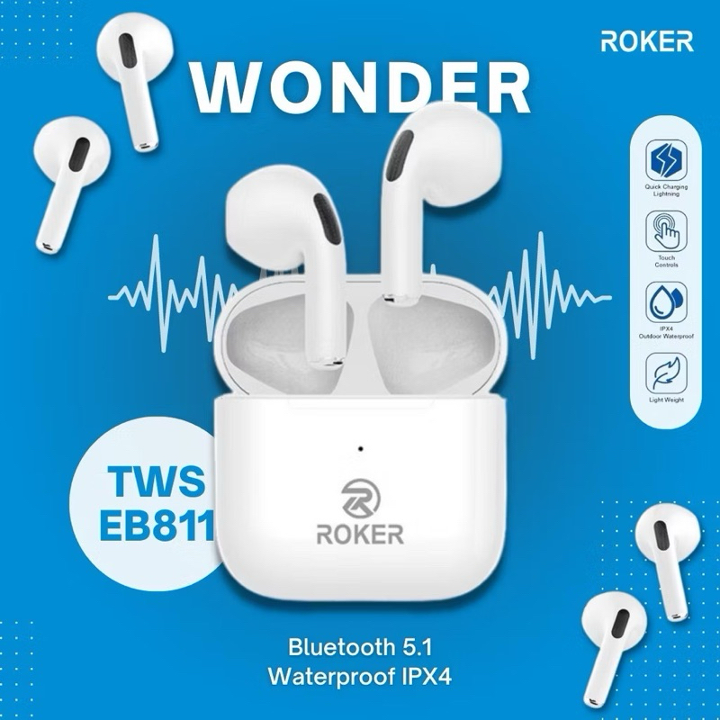 Earphone - Handsfree - Headset Wireless ORIGINAL ROKER TWS WONDER EB811 Bluetooth HF BT 5.1 GATT Ear