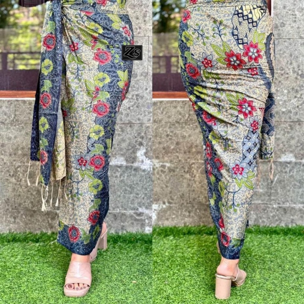 Kamen Premium Bali Songket 100% Adem Bahan Sutra Paris Motif Bunga Mawar Set Selendang